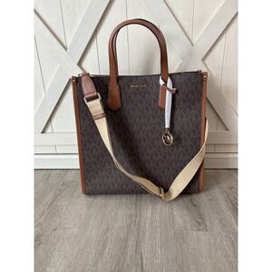 New Michael Kors Maple Logo Large Tote Cross Body Brown-Luggage Handbag
